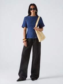 LYSMO 女式休闲时尚街头拉链短袖修身牛仔夹克 - 中等水洗藍 - 查看 7