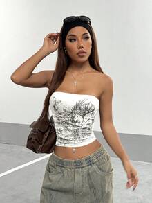 StreetHx Streetwear 女式摇滚深色水钻抹胸上衣 - 白色 - 查看 4