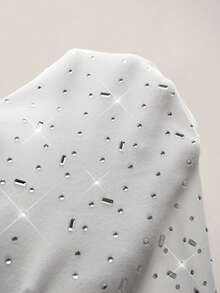 SHEIN ICON Rhinestone Embellished Deep V-Neck Halter High Slit Backless Bodysuit For Women - White - View 8