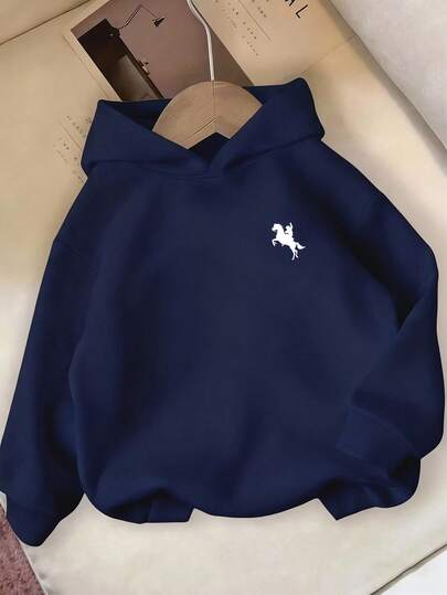 Höst Casual Chic Kreativ Hästsoldat Grafiskt Tryck Sweatshirt För Tonårsflickor Bekväm Basic Tröja Lämplig För Höst/Vinter, Marinblå Marinblå Sweatshirt Ungdoms Sweatshirt Flickor Preppy Sweatshirts För Flickor