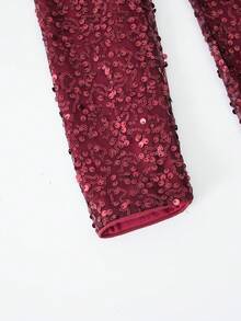 Sequin Embellished Burgundy Tulle Dress, Faux Fur Trim Teen GirlChristmas Party Dress - Burgundy - View 4