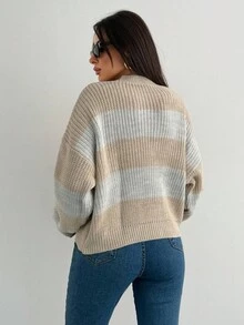 EURMUSE 女式撞色蝙蝠袖休闲开衫，适合秋冬季 - 灰色 - 查看 2