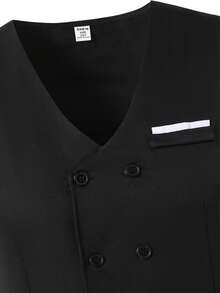 SHEIN Conjunto de 3 piezas para adolescentes estilo caballero: Blazer negro de corte slim de una hilera + Chaleco negro de corte slim de doble hilera + Pantalón de vestir negro texturizado de corte slim. Conjunto formal y elegante, adecuado para fiestas de cumpleaños, galas, actuaciones, eventos de boda - Cumpleaños, Boda, Invitado de boda, Paje, Portador de anillos - Negro - Ver 6