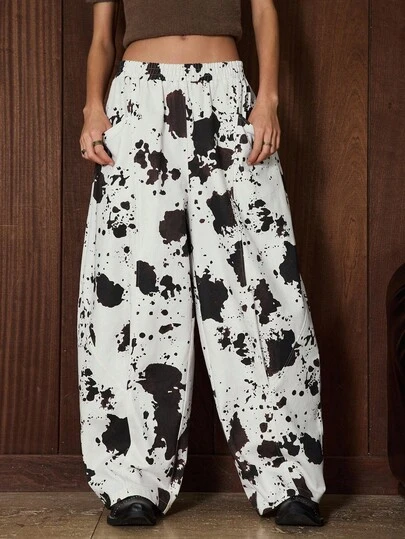 Easelle Vintage Nomadic Y2K Zebra Print Pocket Wide Leg Women Pants Cow Print Pants Black And White Print Pants Cow Print Women Printed Pants Print Pants Women
