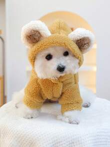 PETSIN 1 peça de roupa para animais de estimação, gatos e cães usam casacos grossos para o outono e inverno, roupa de transformação de urso de pelúcia marrom quente e fofo, moletom com capuz para o inverno - Cor de café - Ver 1