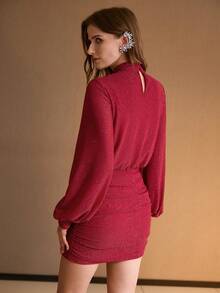 MOTF PREMIUM WOMEN'S RUCHED STYLISH SHORT DRESS, AUTUMN/WINTER - Red - View 6