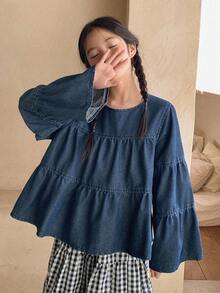 DAZY Girls Denim Round Neck Blouse