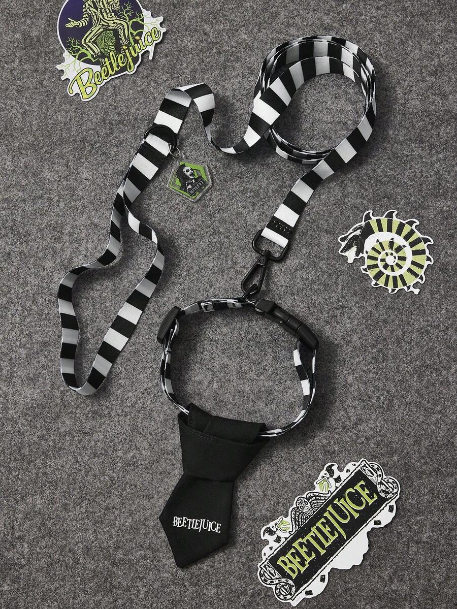 Beetlejuice X SHEIN 1 Set Cartoon Character Pet Collar & Leash Set, Multiple Sizes, Suitable For Cats, Dogs, Goth, Cosplay - Multicolor - View 1