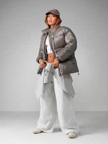 MISSGUIDED Women's Casual Stand Collar Loose Fluffy Short Winter Jacket - Grey - View 3