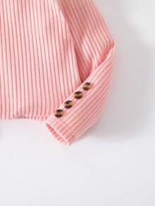 Elladie kids 2pcs/Set Young Girls Pink Textured Long Sleeve T-Shirt And Textured Button Skirt - Pink - View 7