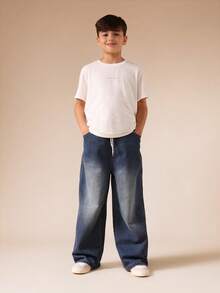 SUMWON 刺绣 Logo 阔腿抽绳牛仔裤，休闲街头风度假必备 - 藍色 - 查看 4