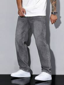 Manfinity Homme Men's Solid Color Pocket Casual All-Match Straight Leg Jeans