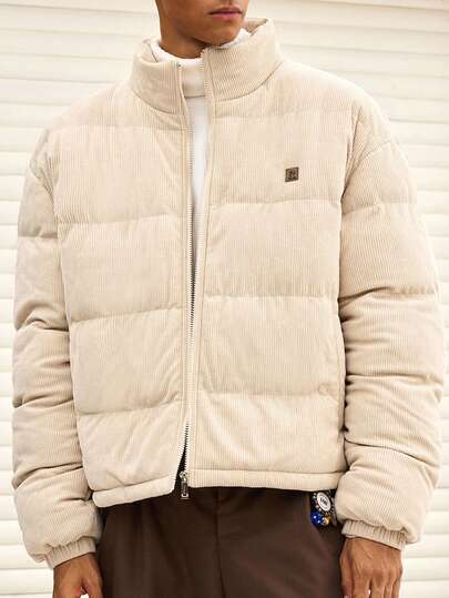 SWAVVY 男式舒适百搭纯色贴片拉链灯芯绒冬季大衣