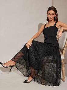 Enchnt 这款浪漫的秋冬黑色粗花呢蕾丝边褶裥连衣裙，配有腰带，时尚优雅。非常适合派对、约会、节日、毕业典礼、办公室、郊游、万圣节和圣诞节等场合。（秋季女装、秋季套装、秋季套装、狂欢节、新年女装） - 黑色 - 查看 4