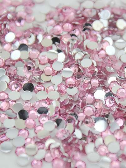 2000pcs 3-6mm Silver Flat Light Pink Resin Rhinestones, Round Jelly Gemstones For Making Accessories Shoes, Clothes, Cosmetics, Bags, Decoration