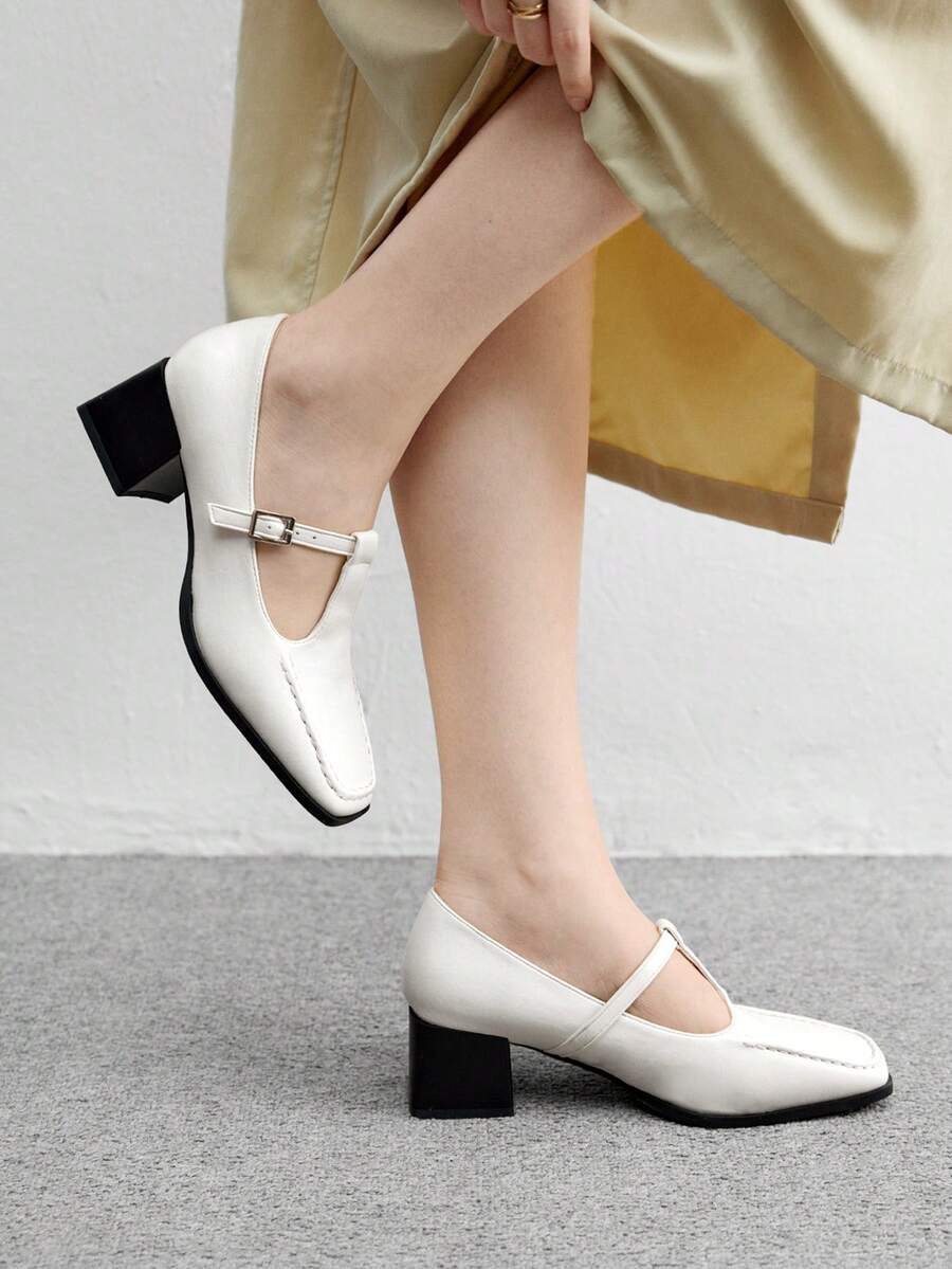 BizChic Giày cao gót mũi vuông đế dày cổ điển chống trượt thoải mái cho nữ - trắng - Xem 1