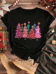 EMERY ROSE Áo phông Giáng sinh cỡ lớn, Áo thun họa tiết đường phố cỡ lớn, Áo thoải mái thường ngày, Phong cách kỳ nghỉ - màu đen - Xem 3