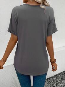 EURMUSE Casual Solid Color Short Sleeve T-Shirt, Versatile For Summer - Light Grey - View 2