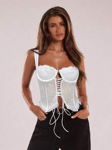 SHEIN BAE Áo hai dây ren chéo thời trang nữ, mùa hè - trắng - Xem 5