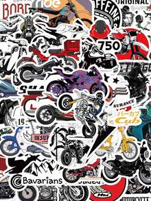 50 Piezas/Paquete Pegatinas de motocicleta vintage resistentes al agua Calcomanías para fundas de teléfonos, portátiles, botellas de agua, monopatines Vuelta al colegio, Halloween - Multicolor - Ver 2