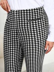 Plus Size Houndstooth Print Slim Fit Elegant Pants