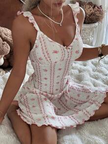 CottageSlumber Váy ngủ nữ lãng mạn in hoa hồng và tay bồng bềnh - trắng - Xem 1