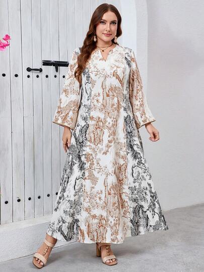 Al Najma 大码优雅花卉拼布女式宽松飘逸连衣裙