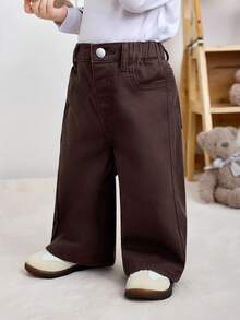 SHEIN 女婴卡其色口袋休闲宽松牛仔裤 - 咖啡棕 - 查看 6