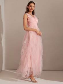 Enchnt 女士优雅雪纺 V 领高开衩无袖派对连衣裙，适合夏季晚会和派对 - 粉色 - 查看 6