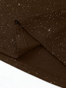 Jouncy 女式闪亮亮片精制修身圆领T恤 - 咖啡棕 - 查看 7