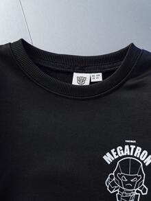Transformers X SHEIN Young Boy Casual Letter & Robot Print Crew Neck Sweatshirt, Autumn - Black - View 3