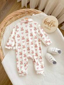 Newborn Baby Girl Cute Casual Knit Colorblock Cartoon Pattern Long Sleeve Romper - Multicolor - View 2