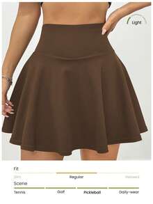 Eassivo Eassivo Minifalda de cintura alta de unicolor y bolsillo lateral minimalista para mujer - Café integral - Ver 3