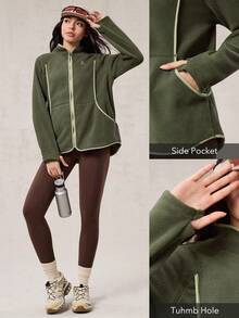 OutZeal Damska kurtka polarowa termiczna z boczną kieszenią i otworem na kciuk, zapinana na zamek, idealna na zimę, jesień, wędrówki, kemping