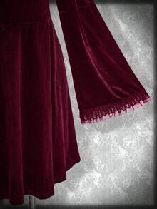 SHEIN ICON Váy nhung cổ vuông tay loe cỡ lớn, trang phục Halloween, váy phù thủy, thích hợp làm váy dự tiệc - Màu Đỏ Sâu - Xem 6