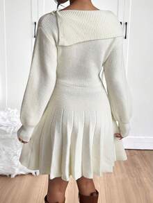 SHEIN EZwear Christmas New Autumn/Winter Clothes Women's Winter Sweater Dress Women's Solid Color Button Design Long Sleeve Pleated Hem Fashion Knit Dress