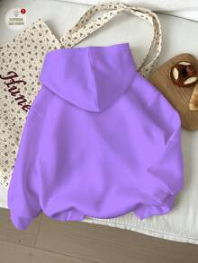Leap Crew Tween Girl Casual Cute Anime Cartoon K-POP Graphic Loose Fit Sweatshirt, Violet, Suitable For Autumn/Winter - Multicolor - View 3