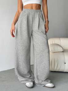 SHEIN Tall Women's Fall Streetwear Fashion Casual Vintage Corduroy Textured Long Baggy Pants,Thanksgiving Gray Casual Sports Pants With Loose Style, Suitable For Sports And Leisure - Grey - View 5