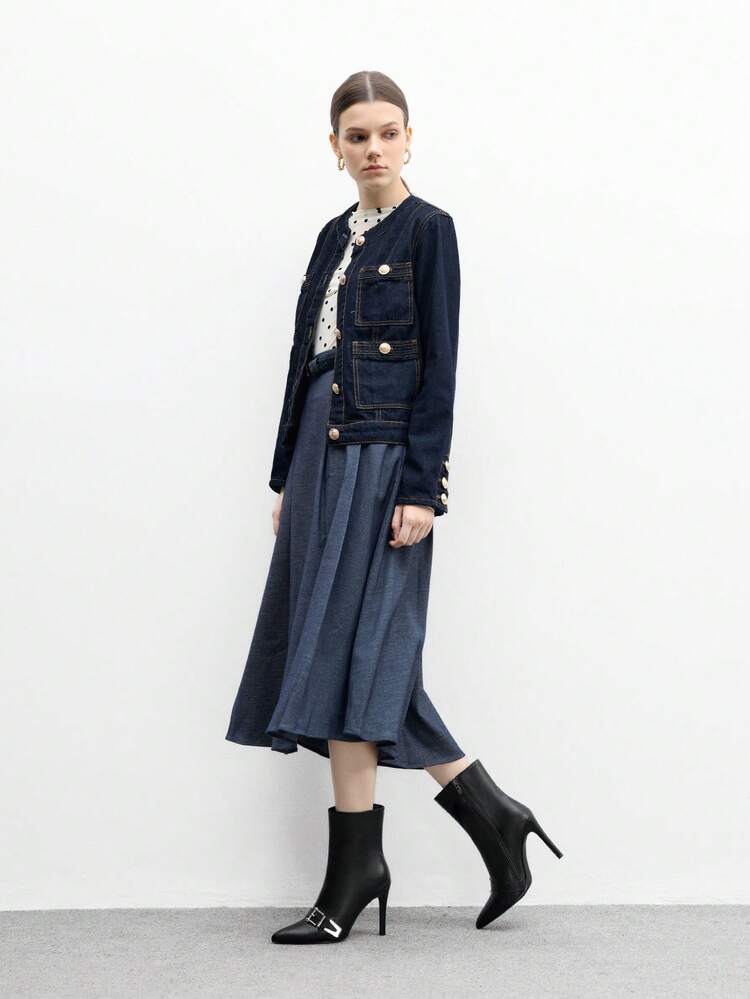 CUCCOO BIZCHIC High-Quality Autumn/Winter Commute Buckle Black Mid-Calf Boots, Pointed Toe Slim Heel Elegant Women's Boots, Fashionable Versatile New Style Boots, Showcasing Feminine Charm And Elegant