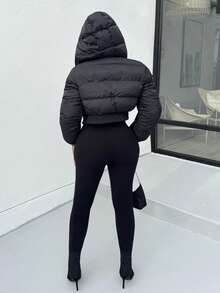 Alexandranx Women Zip Crop Hooded Coat In Fall/Winter - Black - View 2