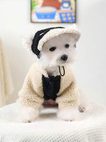 PETSIN 宠物服装一件，猫狗适用，冬季加厚保暖外套，纽约黑色刺绣休闲装 - 黑色 - 查看 5