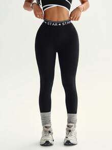 Dewbera Dewbera Leggings deportivos casuales de mujer con ribete de contraste, leggings de gimnasio, mallas de spandex para mujer - Negro - Ver 6