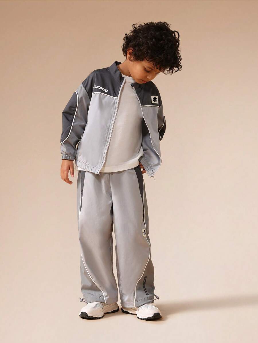 SUMWON Boys Zip Up Track Set Lightweight Training Jacket And Pants Elastic Cuffs Athletic Windbreaker Outfit - Grey - View 1