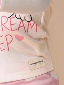 SUMWON Girls Polka Dot Dream Sleep Pajama Set Long Sleeve Top With Matching Leggings For Casual And Vacation - Pink - View 5