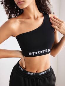 EasyFave 女士弹性无钢圈字母印花文胸 - 黑色 - 查看 3