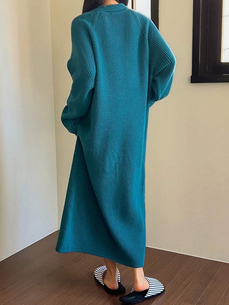 Women's Simple Solid Color Tie Collar Loose Knit Long Dress Loungewear, Winter, Moo Moo Night Dress