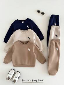 Cozy Pixies 6pcs Baby Boys Letter Pattern Knit Soft Crew Neck Long Sleeve Pullover Sweatshirt & Elastic Waist Pants Set, Thermal Lined Thick For Winter - Multicolor - View 2