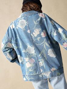 Bohemela 秋冬女式休闲水洗复古牛仔印花长袖开襟宽松立领口袋夹克，西部乡村风格，适合度假、日常穿着、返校、万圣节、圣诞节等场合。 - 彩色 - 查看 7