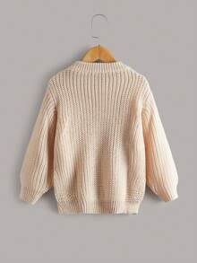 SHEIN Young Girl And Young Girl Asymmetric Hem Ribbed Knit Sweater With Cable Texture, Elegant & Cute, High Quality, Warm & Soft, Versatile For Play, Daily Wear, School, Autumn & Winter - Apricot - View 2