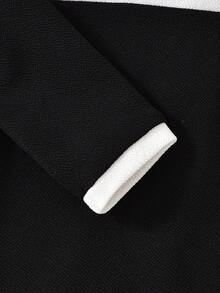 SHEIN Girls' Black & White Patchwork Fitted Dress With Bow Decor, Elegant, Autumn/Winter - Black - View 4